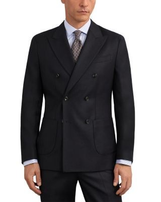 Reiss Muse Wool Tailored Fit Double Breasted Flannel Blazer