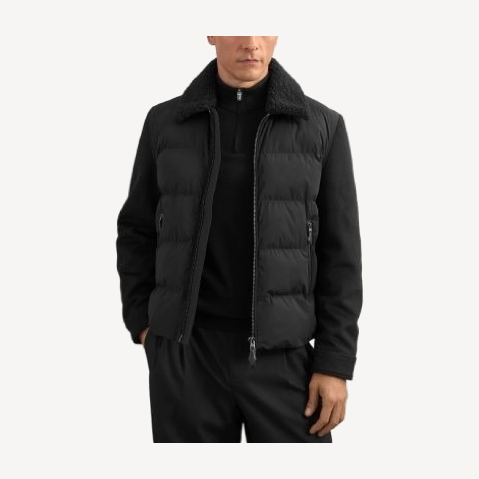 Reiss Maximus Quilted Faux Shearling Collar Jacket