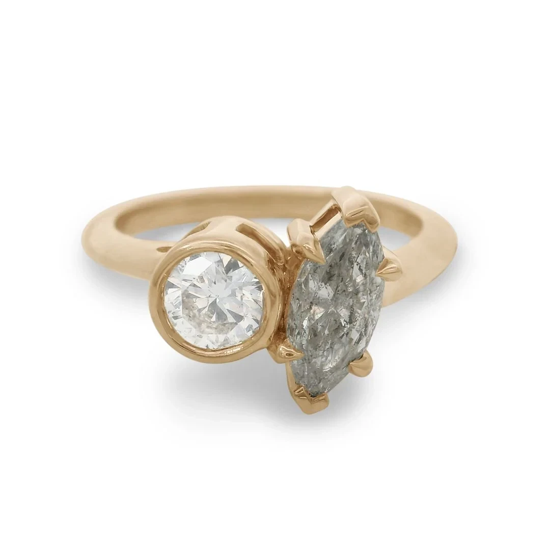 Toi Et Moi Ring - Yellow Gold, Grey & White Diamond (1.40ct)