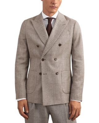 Reiss Pinto Double Breasted Wool Blend Herringbone Blazer
