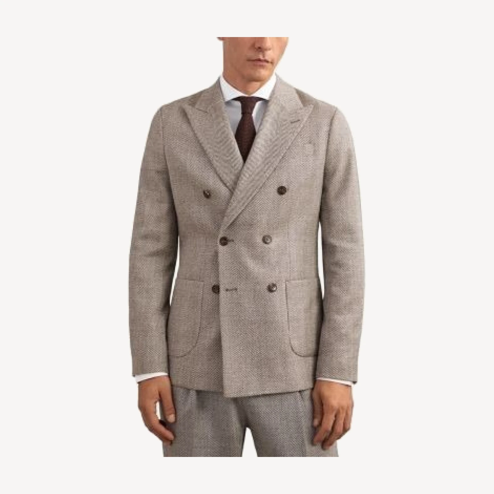 Reiss Pinto Double Breasted Wool Blend Herringbone Blazer