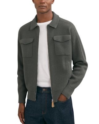 Reiss Calder Long Sleeve Zip Through Twin Pocket Merino Jumper Jacket