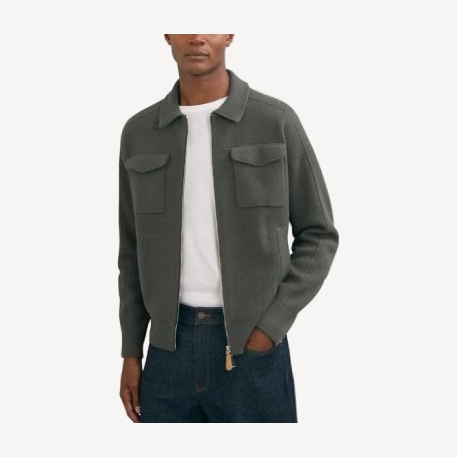 Reiss Calder Long Sleeve Zip Through Twin Pocket Merino Jumper Jacket