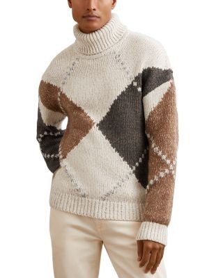 Reiss Kennedy Relaxed Fit Roll Neck Argyle Sweater