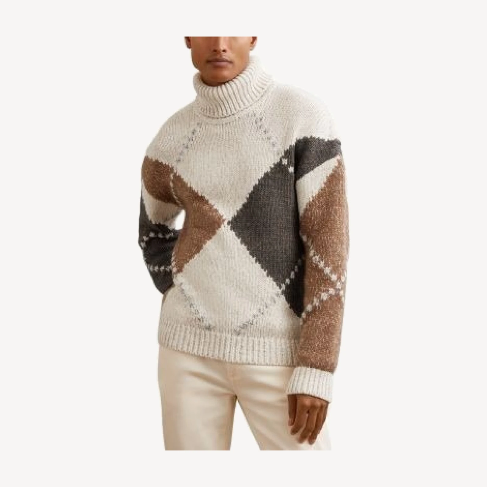 Reiss Kennedy Relaxed Fit Roll Neck Argyle Sweater