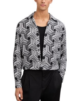 Reiss Conduit Long Sleeve Abstract Stripe Printed Shirt