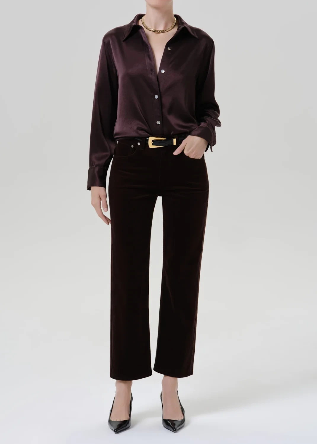 Palma Straight Long Stretch Baby Corduroy in Barrister