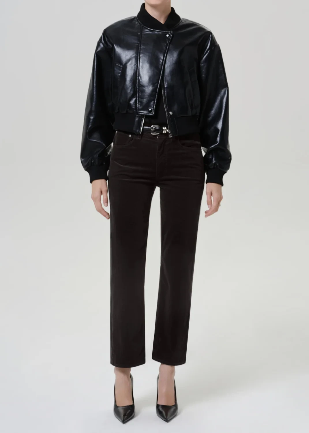 Palma Straight Long Stretch Baby Corduroy in Charcoal