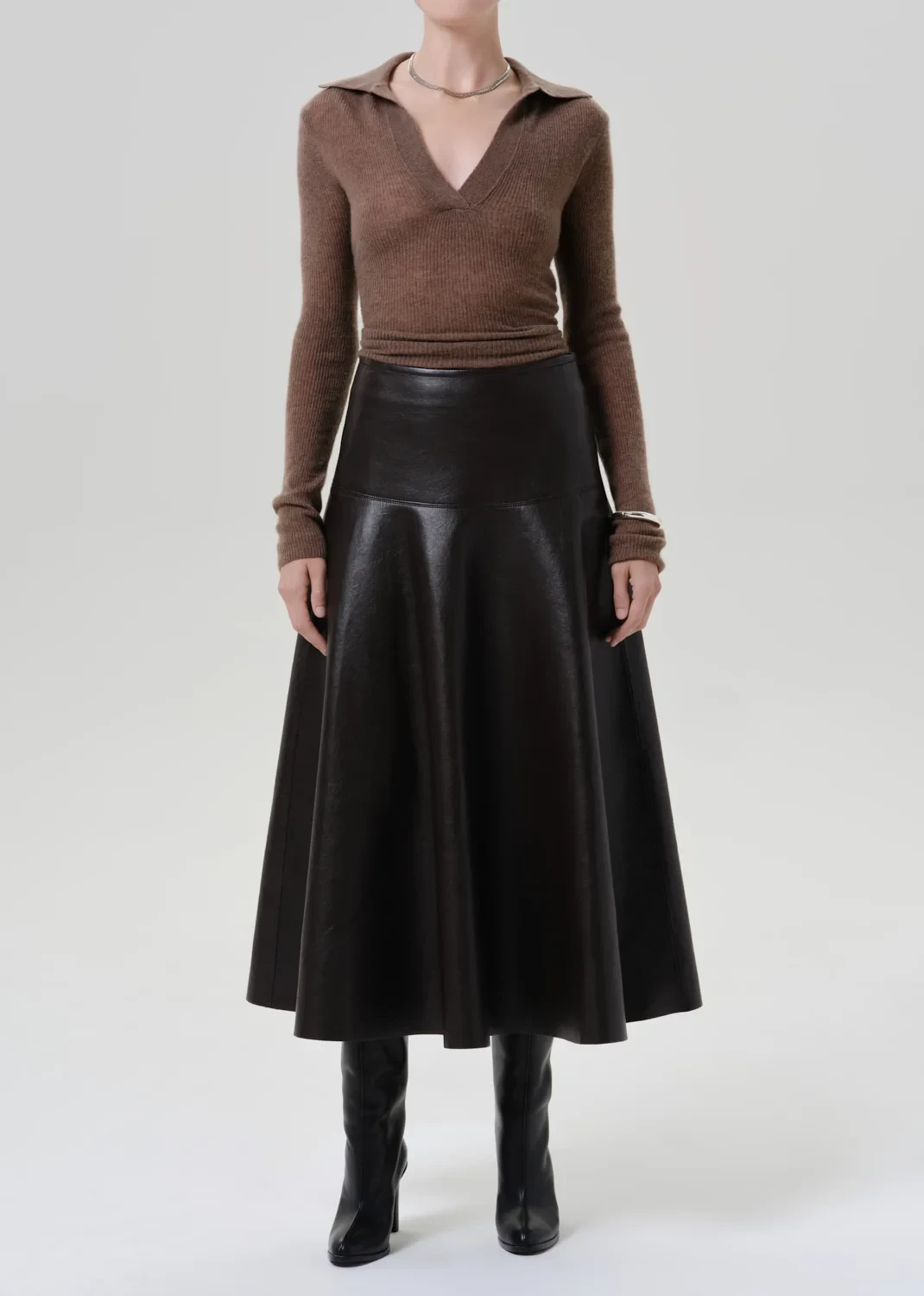 Vita Recycled Leather Maxi Skirt in Chocolate