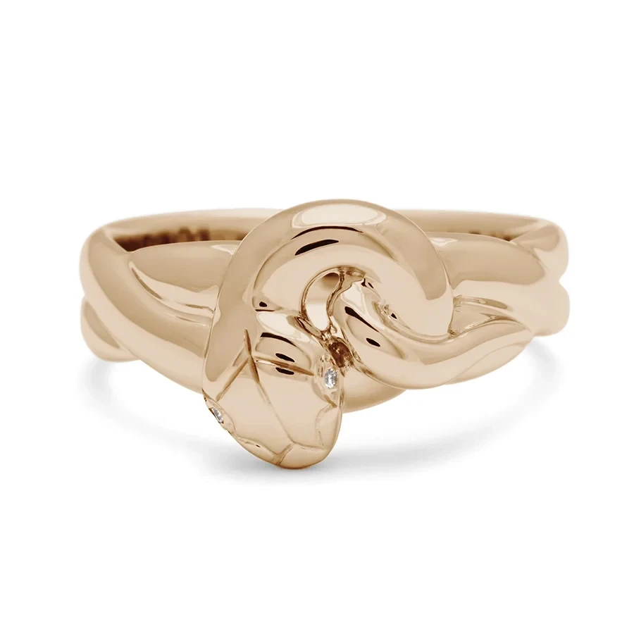 Solid Victorian Serpent Band - Yellow Gold & White Diamonds