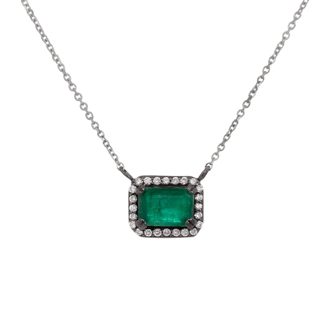 Attelage Halo Necklace - White Gold & Emerald