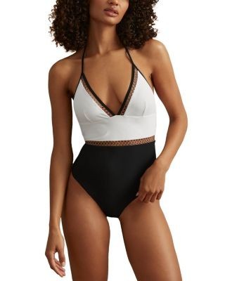 Reiss Lattice Trim Colorblocked Swimsuit