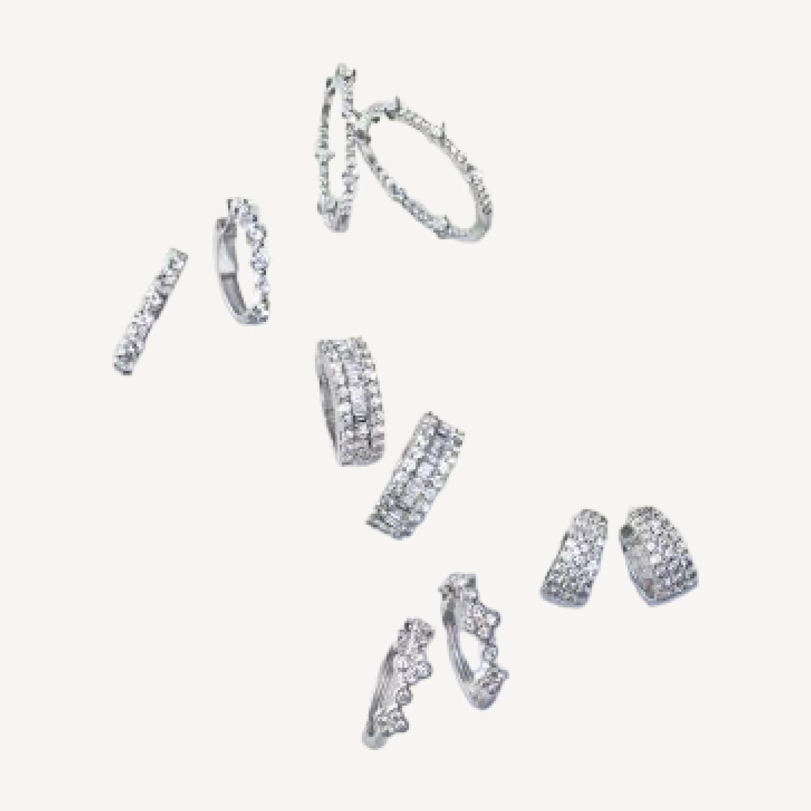 Bloomingdale's Fine Collection Diamond Baguette & Round Huggie Hoop Earring in 14K White Gold, 2.0 tcw