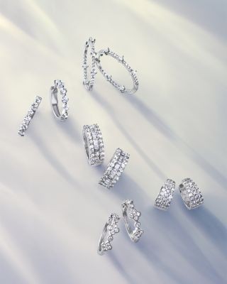 Bloomingdale's Fine Collection Diamond Baguette & Round Huggie Hoop Earring in 14K White Gold, 2.0 tcw