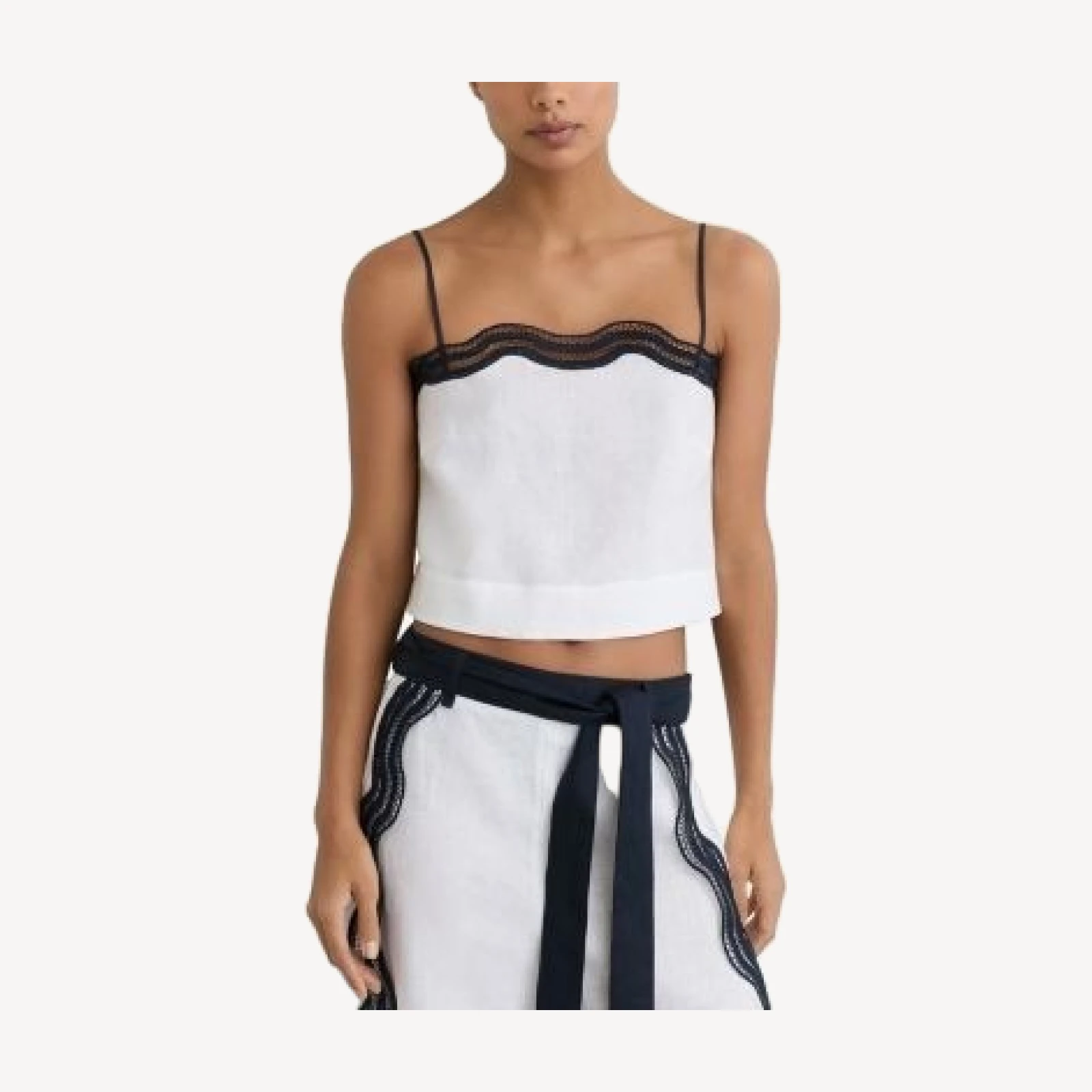 Reiss Felicity Scalloped Edge Linen Top
