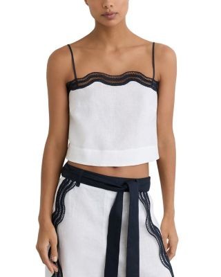 Reiss Felicity Scalloped Edge Linen Top