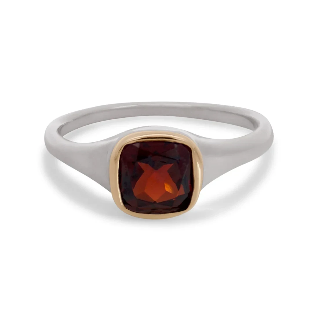 Creo Ring - Sterling Silver, Yellow Gold & Garnet