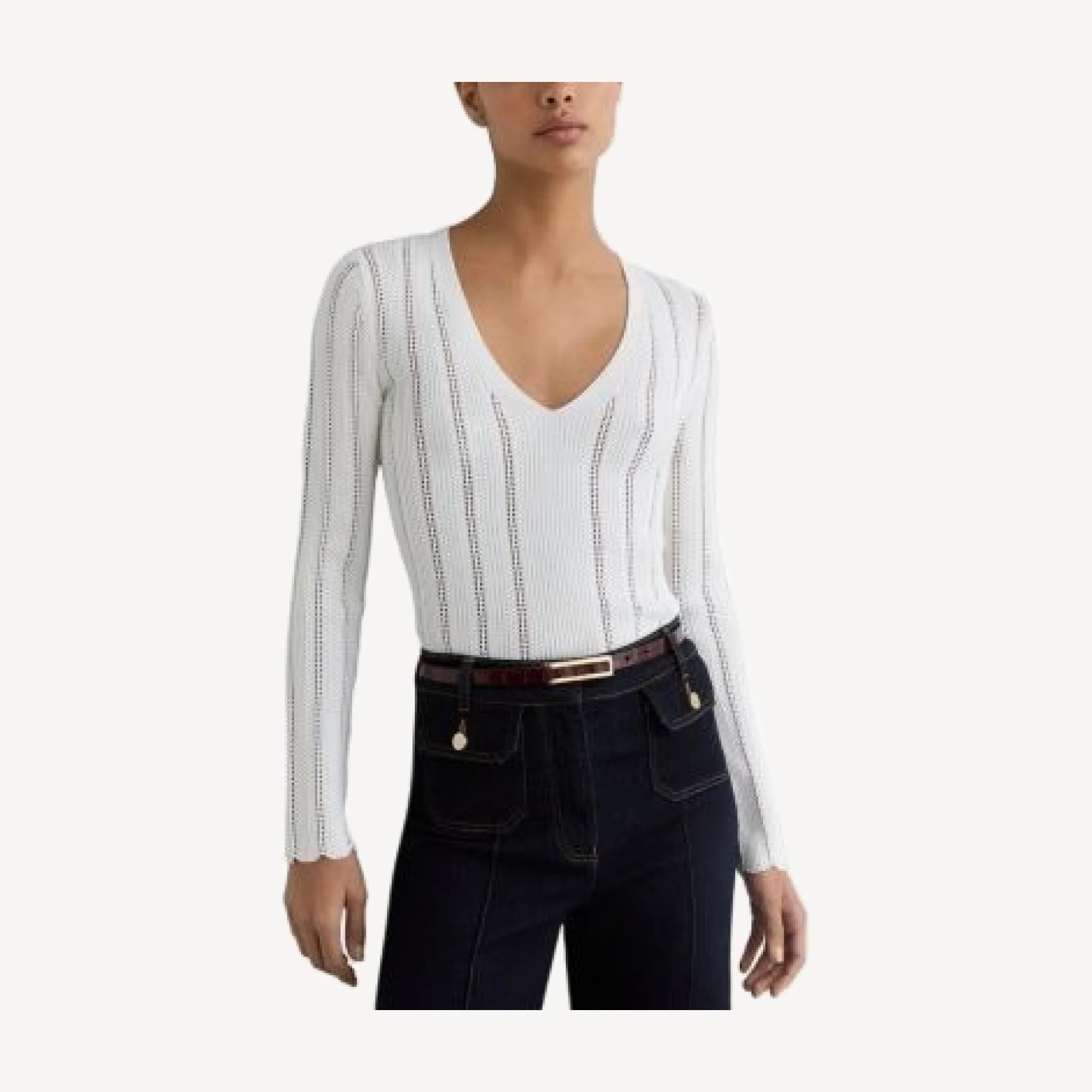 Reiss Loui V Neck Scallop Edge Jumper