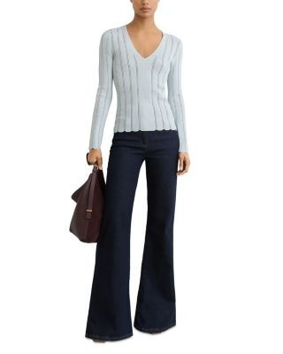 Reiss V Neck Ribbed Pointelle Sweater