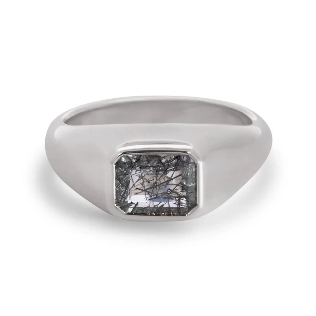 Creo Ring - Sterling Silver & Black Rutile Quartz