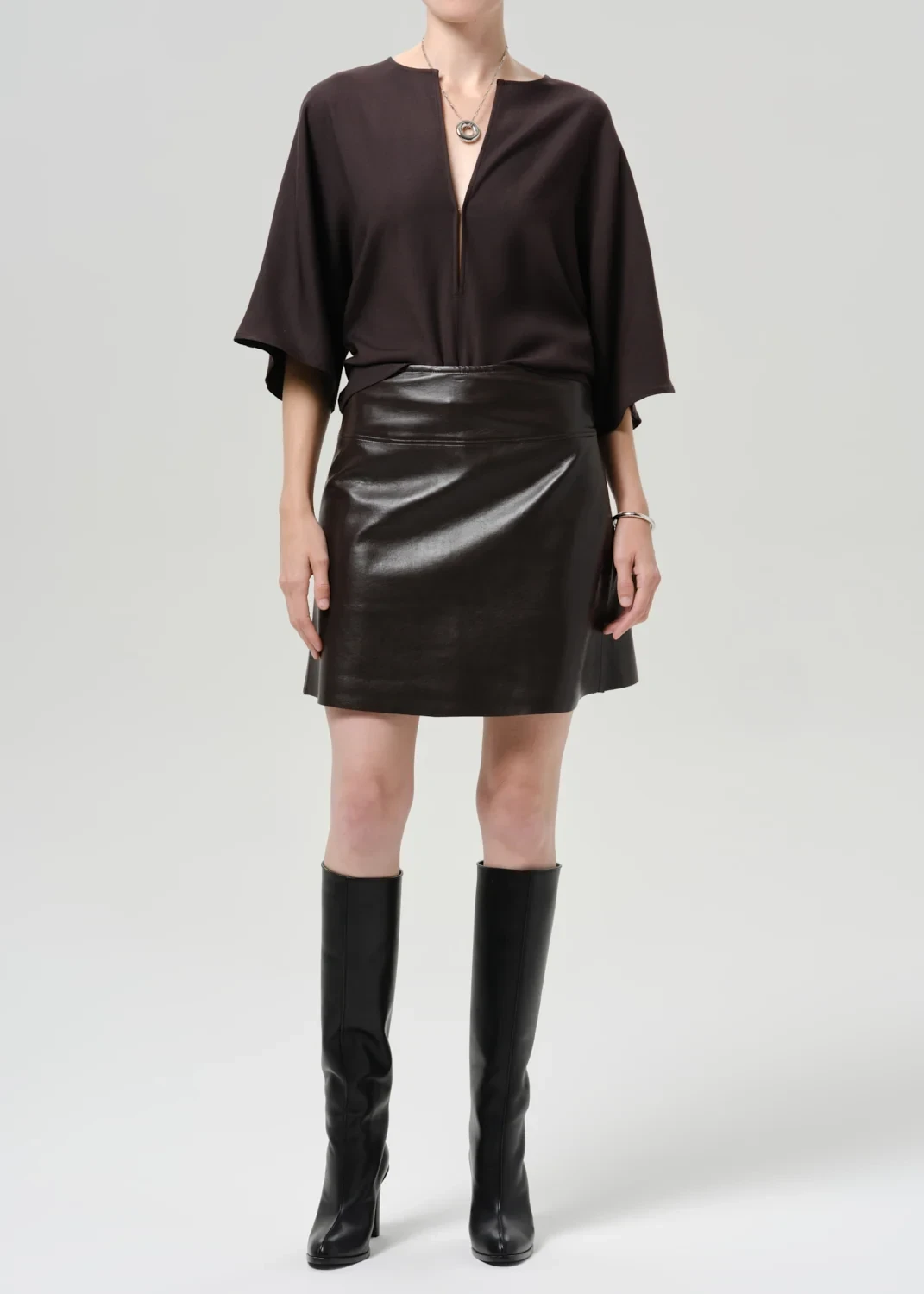 Soraya Recycled Leather Skirt in Chocolate Dark Brown