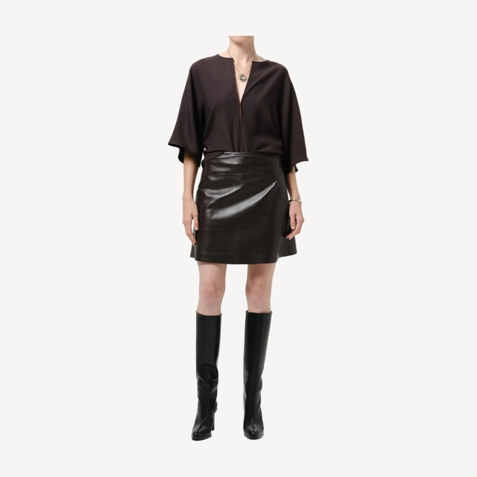 Soraya Recycled Leather Skirt in Chocolate Dark Brown