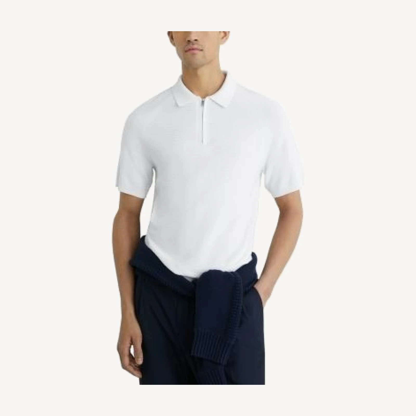 Reiss Estate Short Sleeve Half Zip Textured Polo