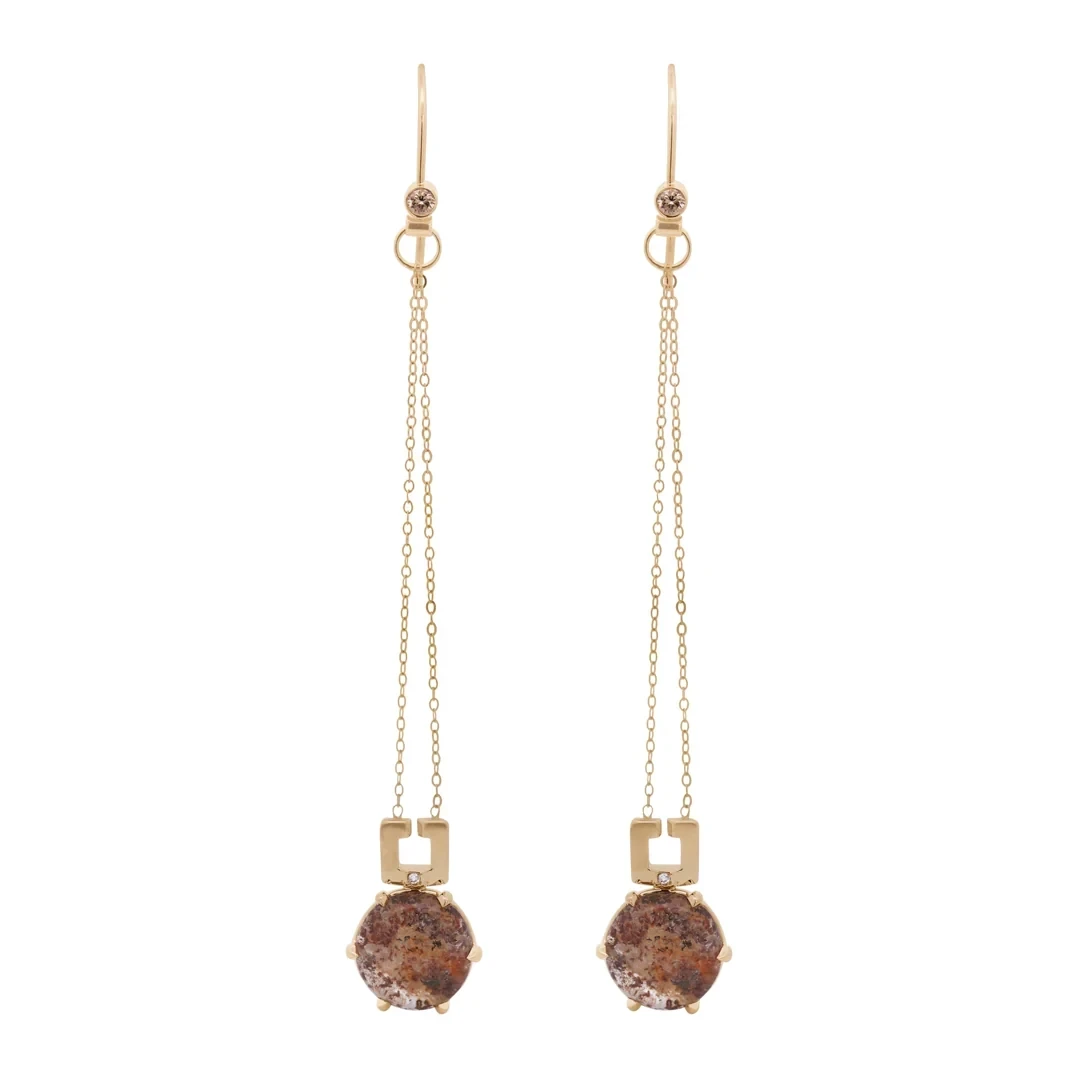 Terra Firma Drop Earrings (PAIR) - Yellow Gold, Terra Firma Quartz & Diamonds