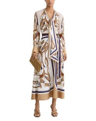 Reiss Ellie Placement Scarf Print Midi Dress
