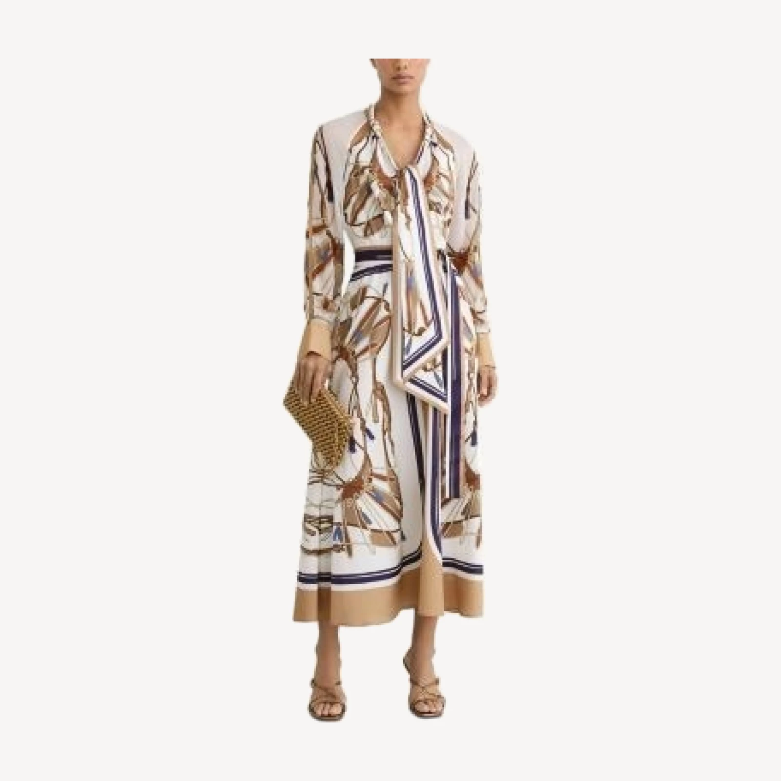 Reiss Ellie Placement Scarf Print Midi Dress