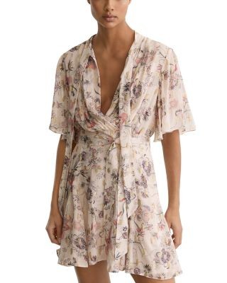 Reiss Luna Metallic Floral Mini Dress