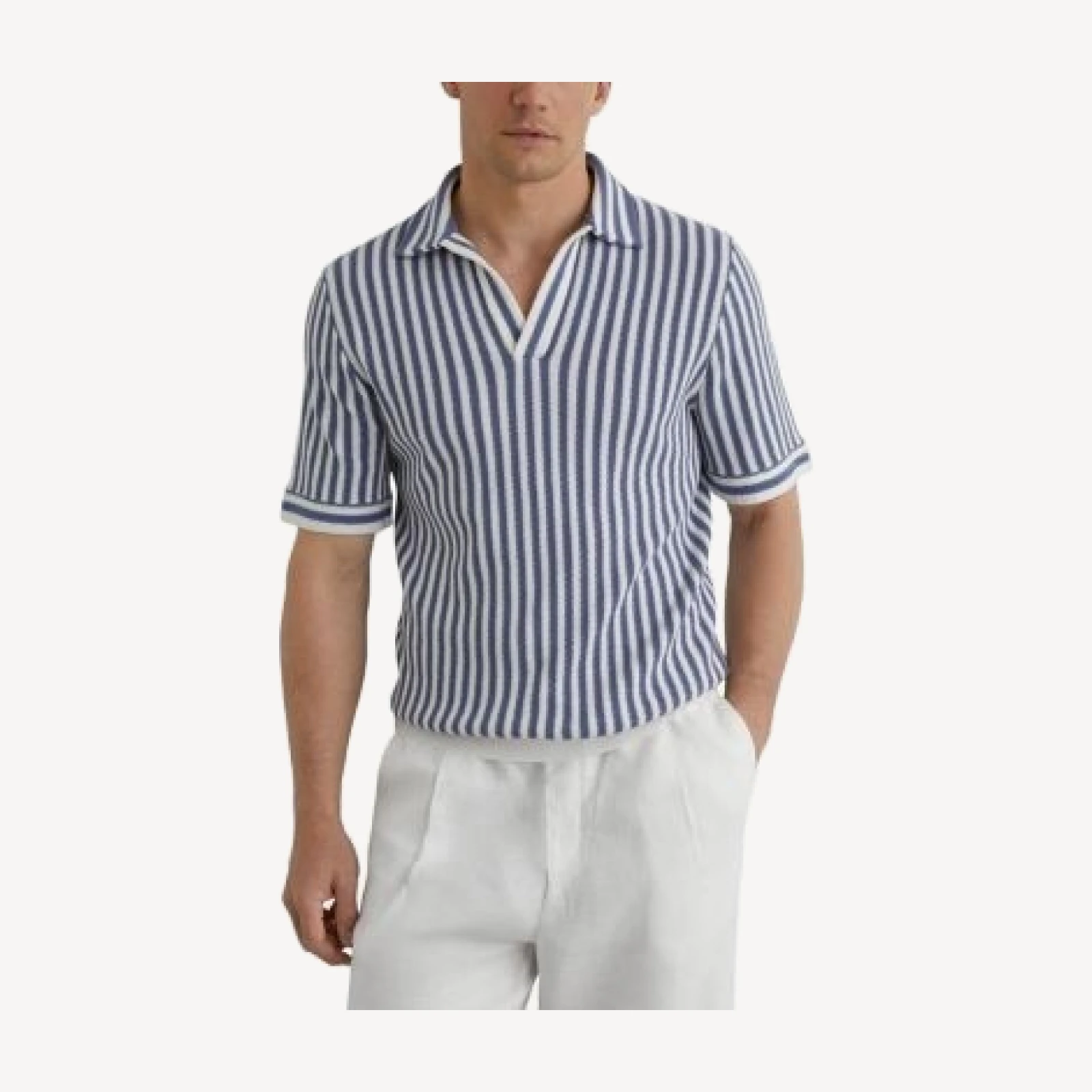 Reiss Alba Short Sleeve Open Collar Striped Polo