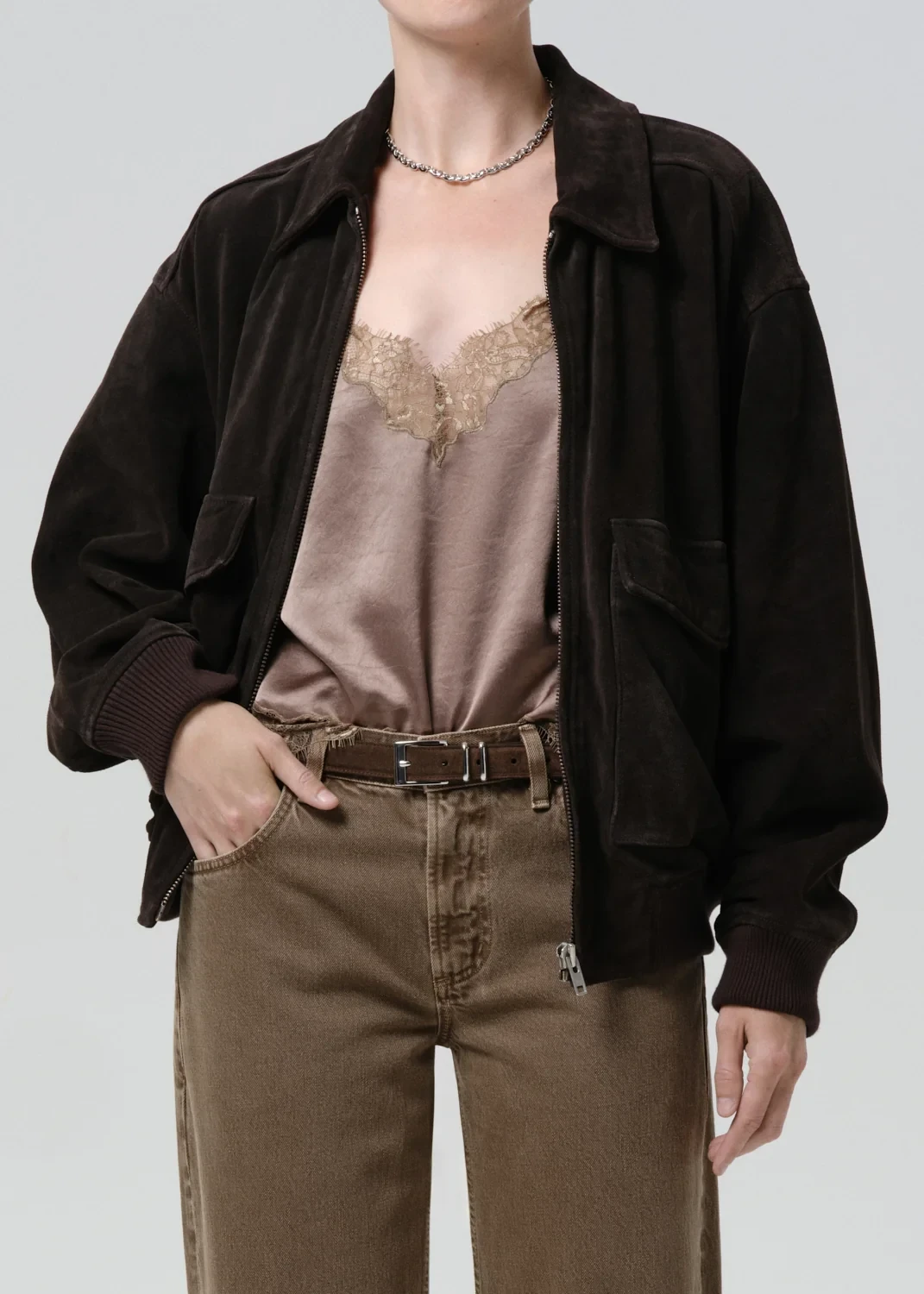 Vivienne Suede Jacket in Chocolate Brown