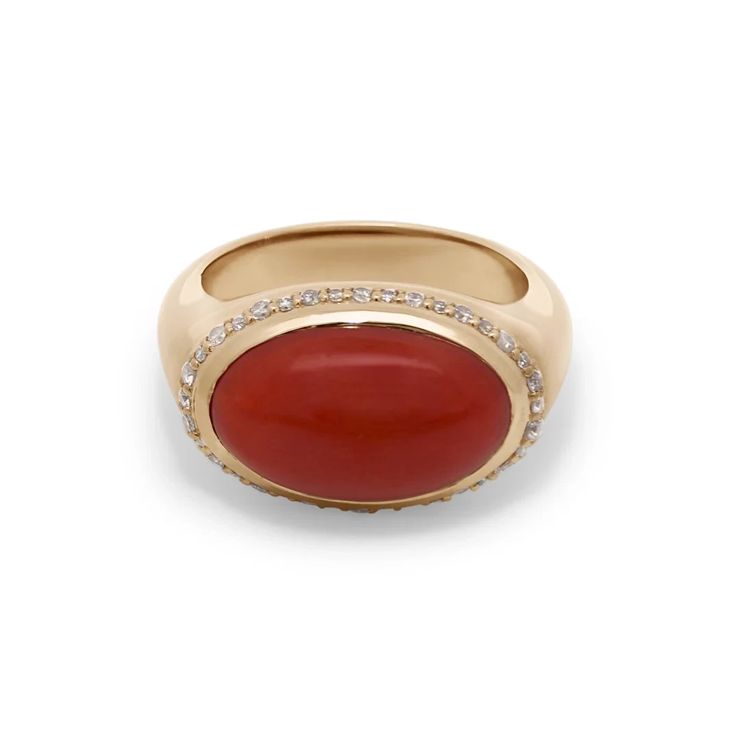 Creo Ring - Yellow Gold, Coral & Champagne Diamond