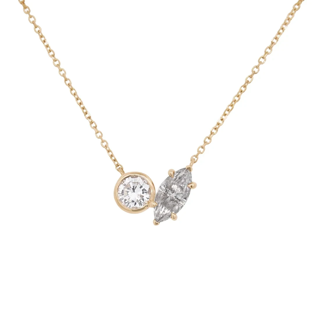 Toi Et Moi Necklace - Yellow Gold, White Diamond & Grey Diamond