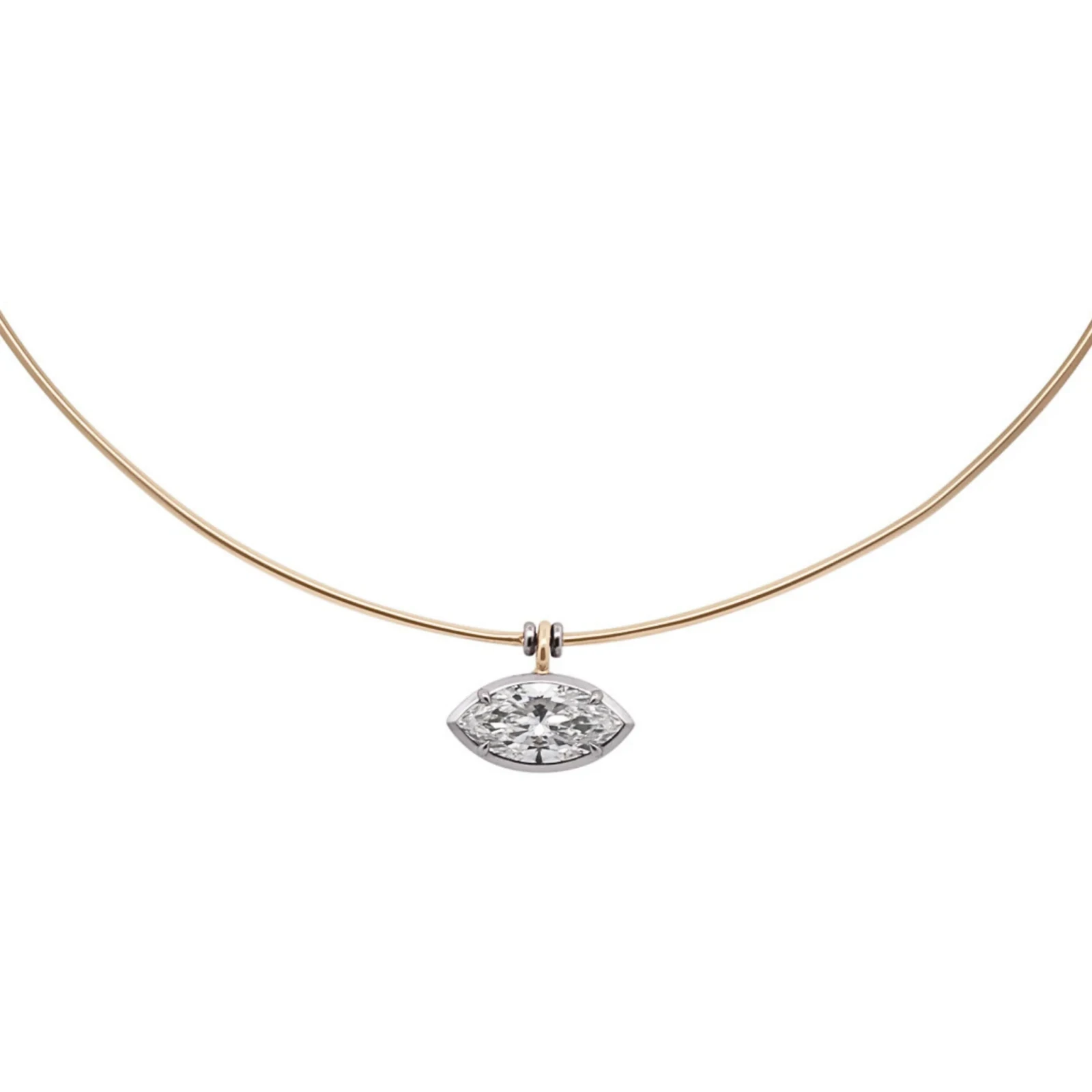 Diamond Torque Necklace - Yellow Gold, Platinum & White Lab Diamond