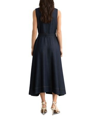 Reiss Remi Button Front Denim Dress in Indigo Blue