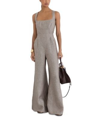 Reiss Flora Linen Square Neck Wide Leg Jumpsuit