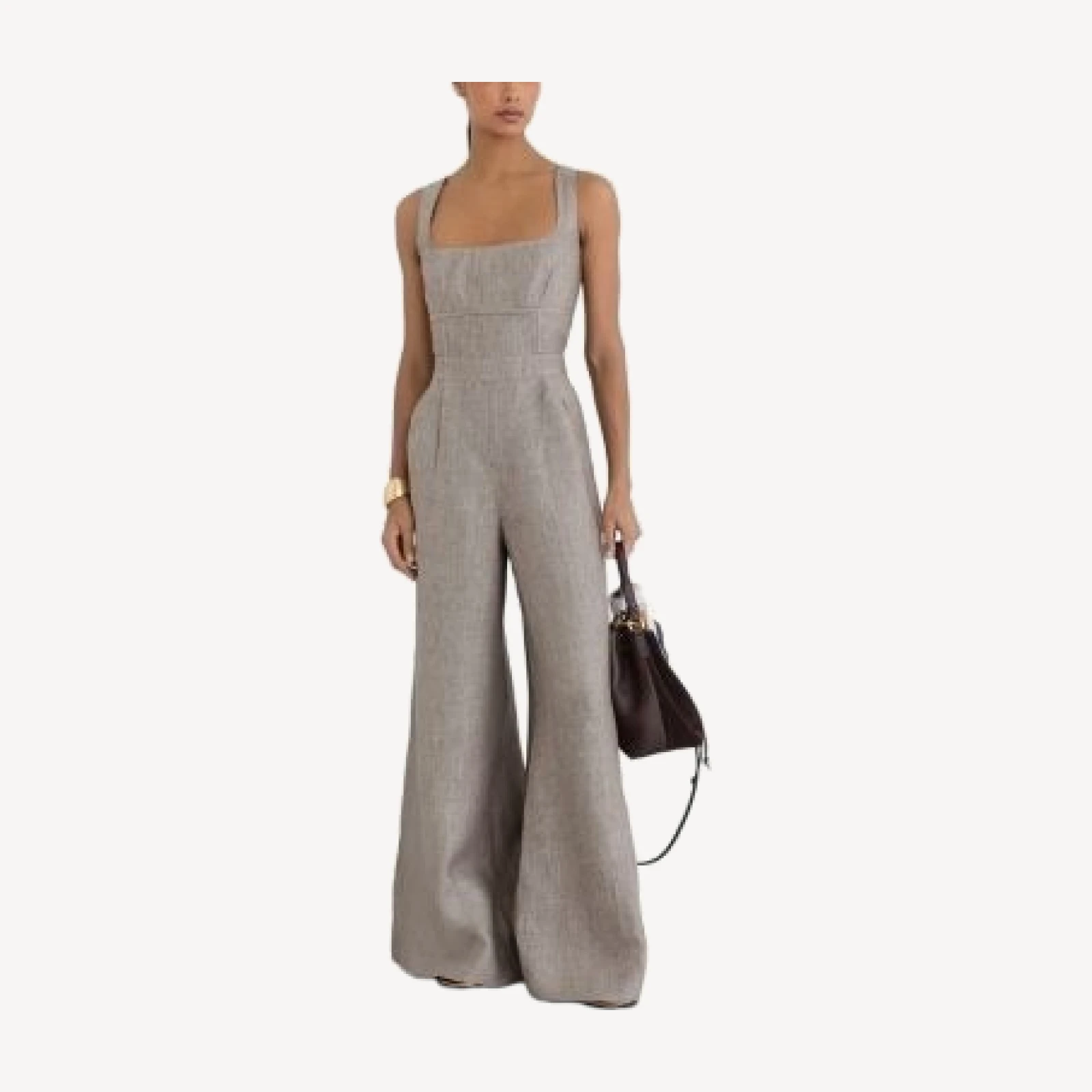 Reiss Flora Linen Square Neck Wide Leg Jumpsuit
