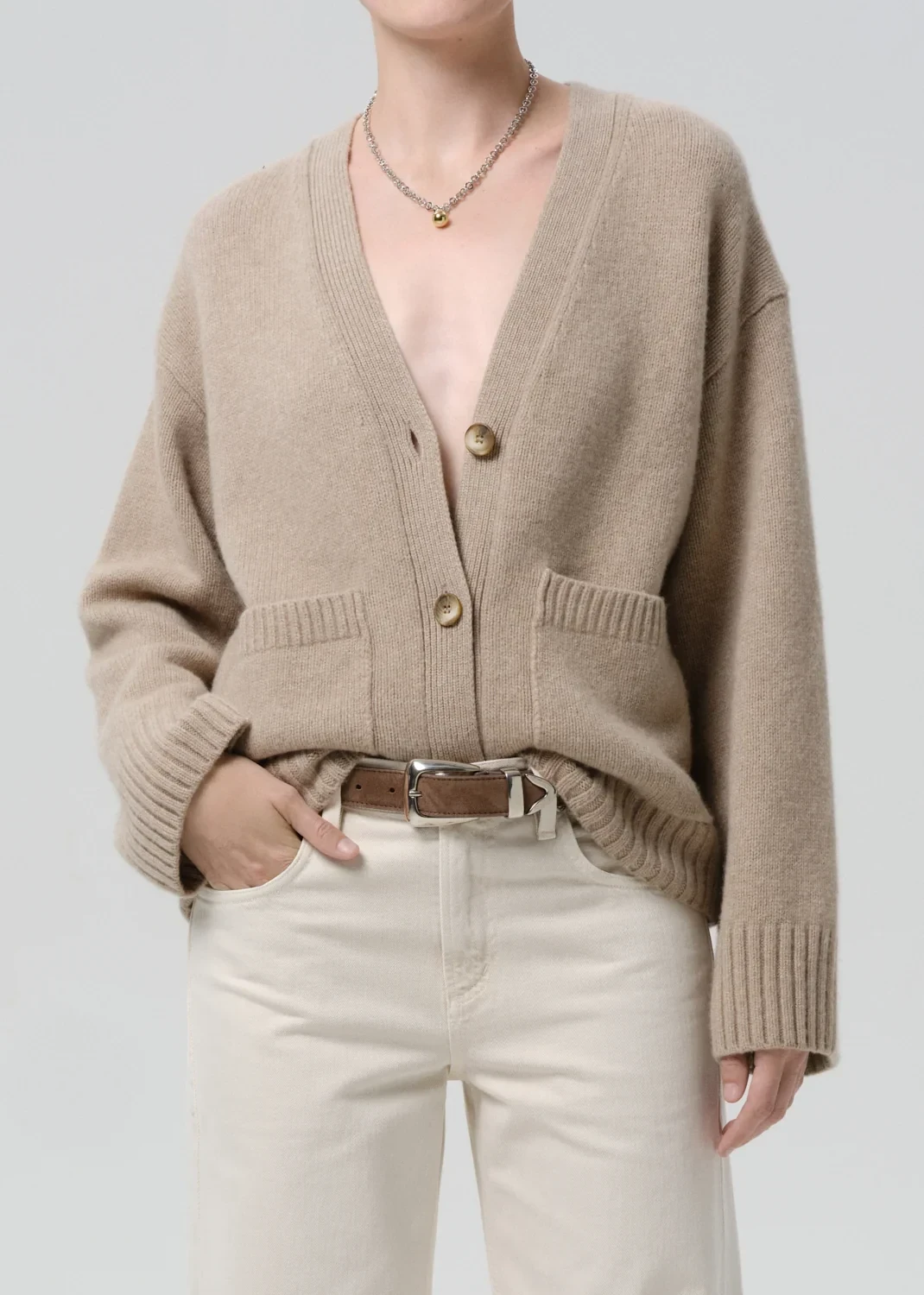 Essential Slouchy Cardigan Sweater in Fawn