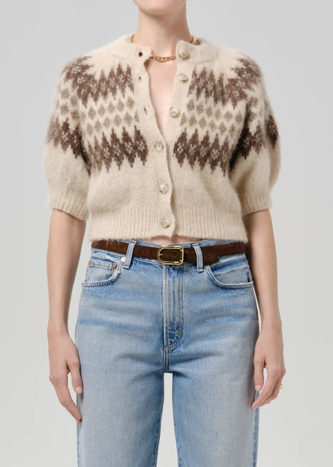 Molly Puff Sleeve Cardigan in Fairisle