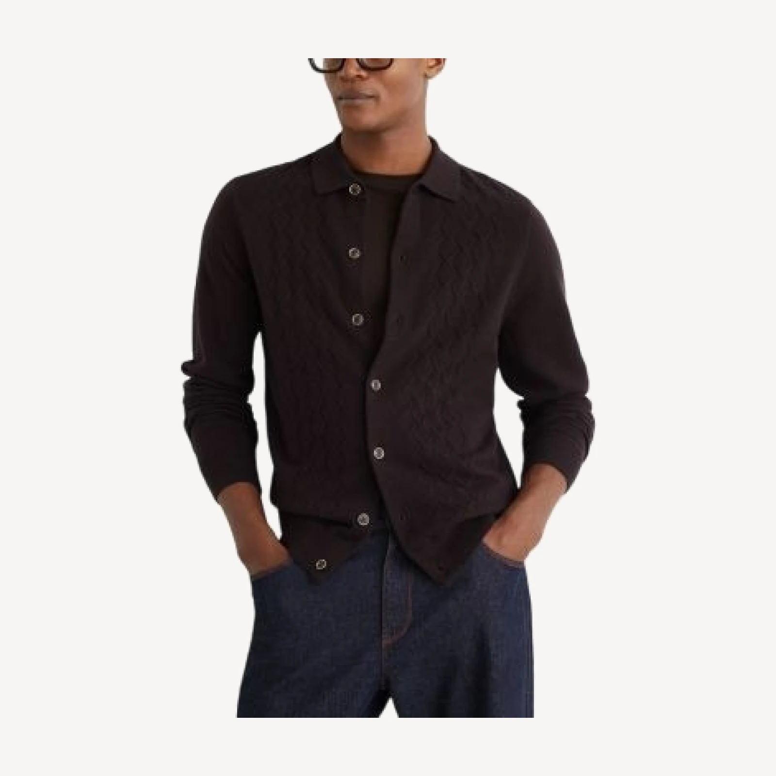 Reiss Gideon Long Sleeve Button Through Stitch Detail Cardigan