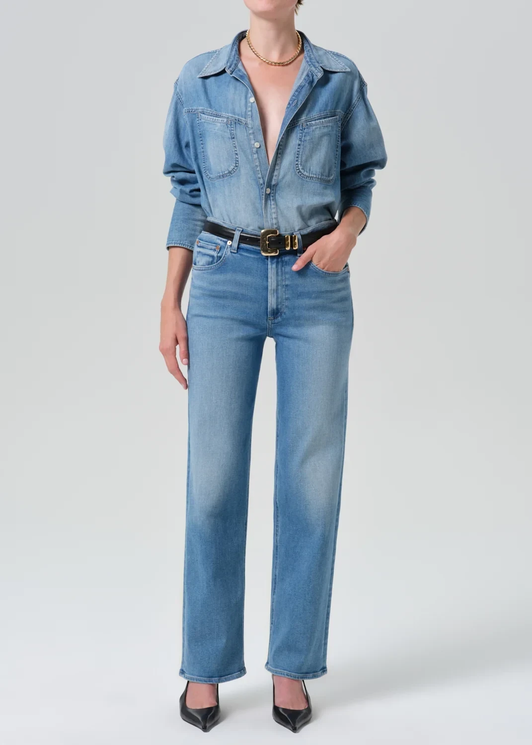 Palma Straight Long Clean Hem in Celeste