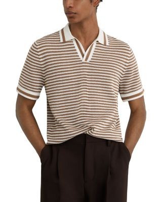 Reiss Slim Fit Camel Stripe Polo Shirt
