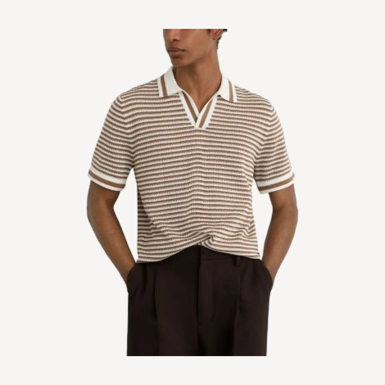 Reiss Slim Fit Camel Stripe Polo Shirt