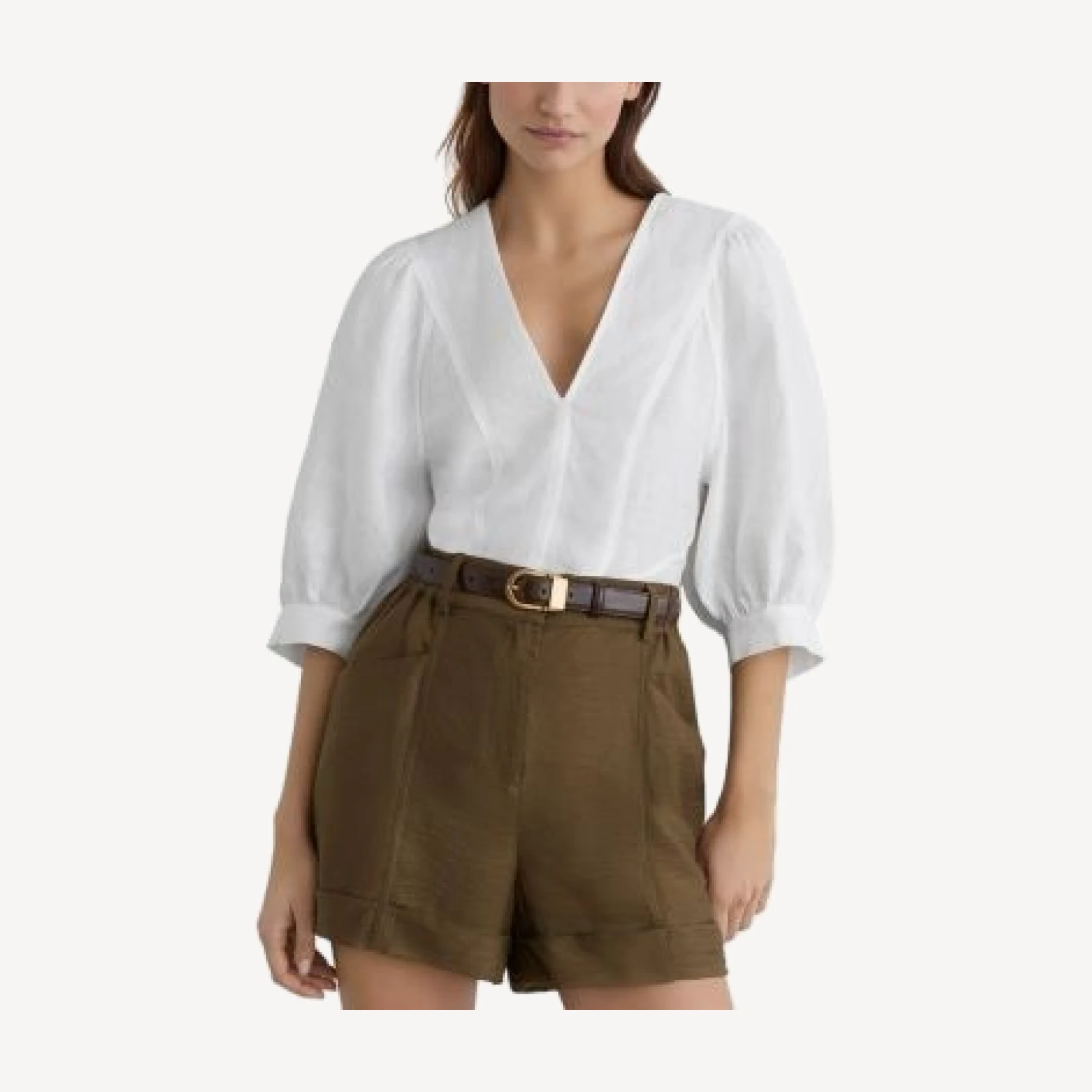 Reiss Evie Linen Balloon Sleeve Top