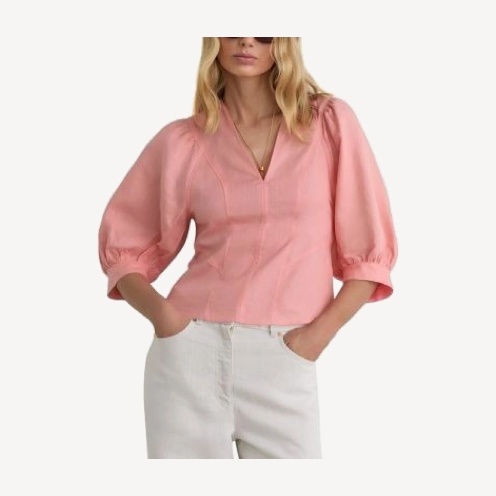 Reiss Evie Balloon Sleeve Linen Top