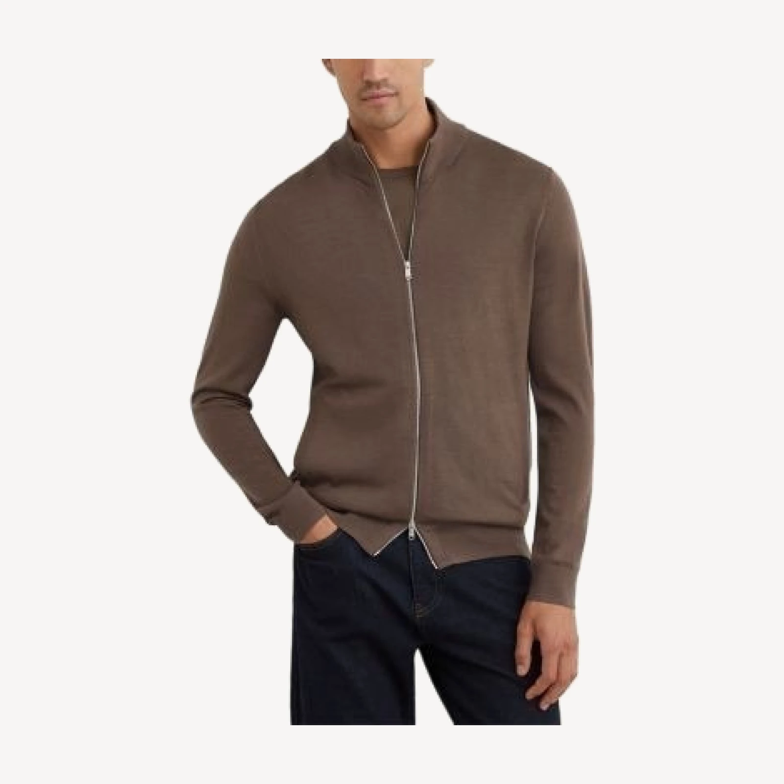 Reiss Hampshire Wool Slim Zip Cardigan Sweater