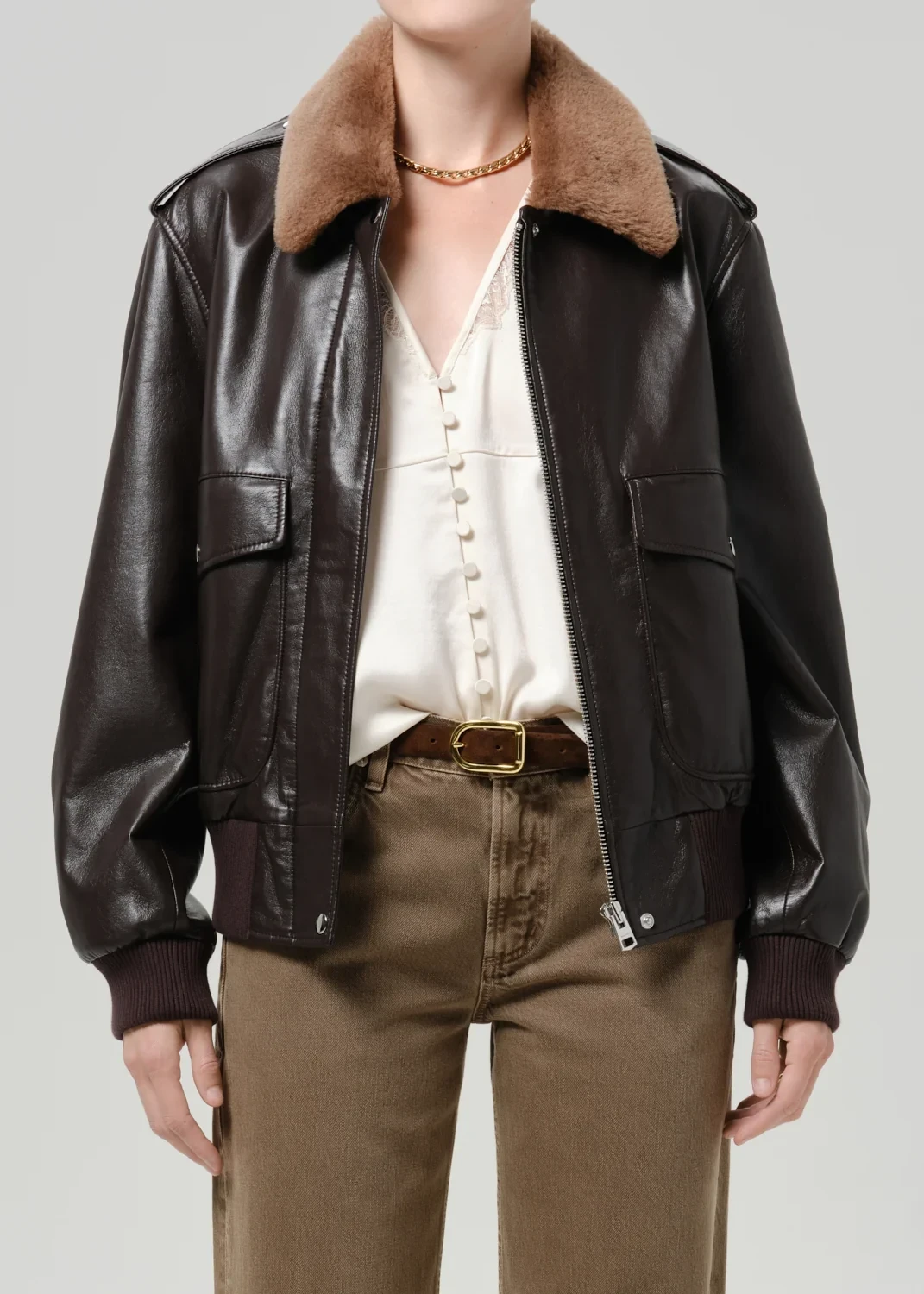 Vintage Bomber Recycled Leather Jacket in Chocolate Dark Brown