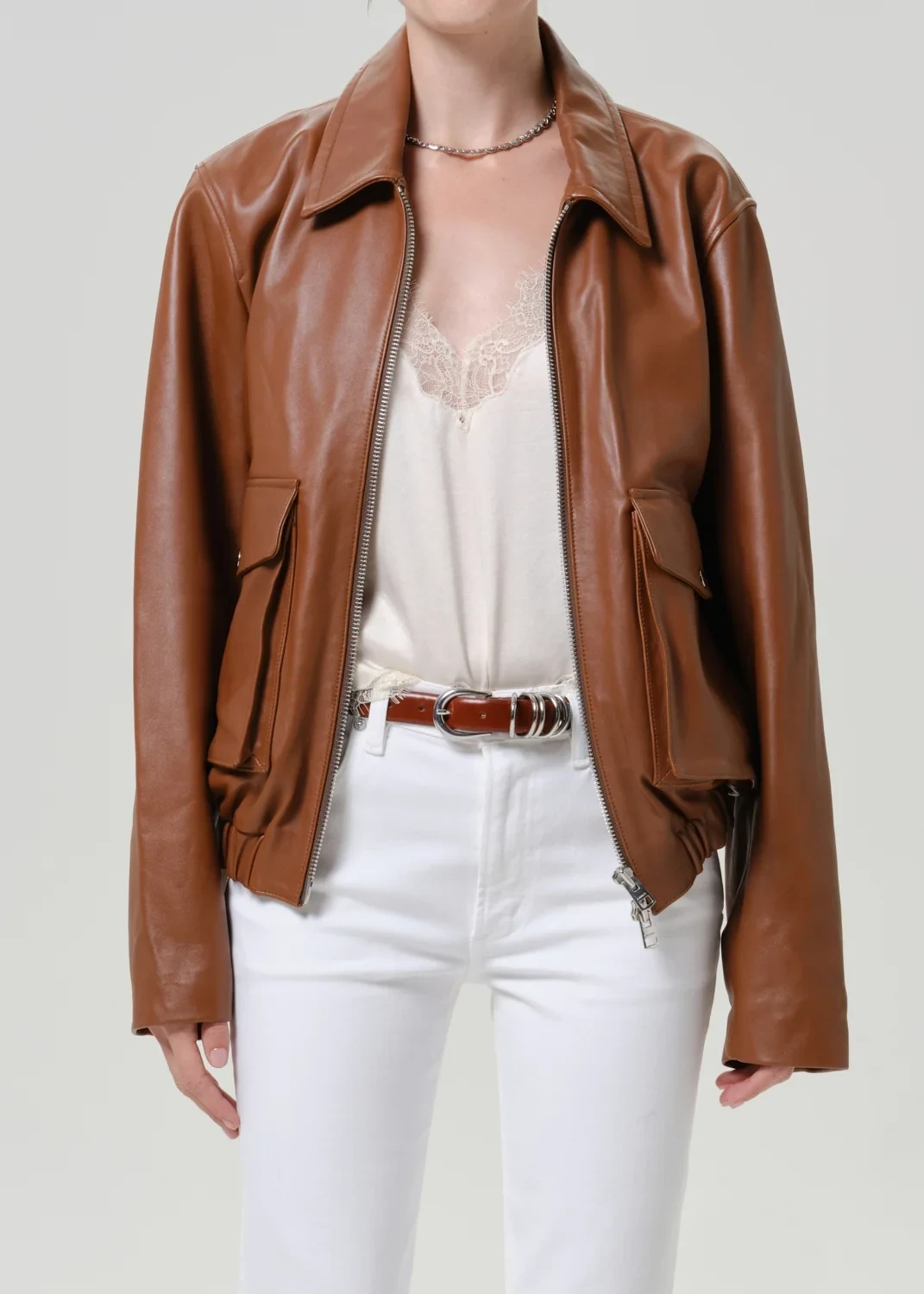 Zip Front Bomber Jacket in Praline